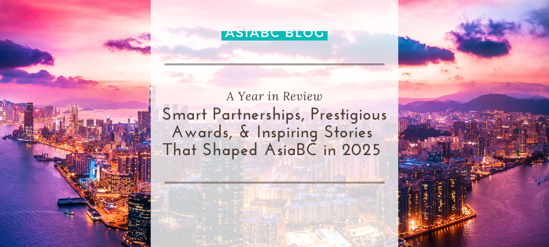 Panoramic Hong Kong skyline at sunset, reflecting AsiaBC’s 2025 milestones of partnerships, awards, & entrepreneurial growth.