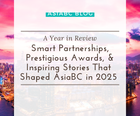 Panoramic Hong Kong skyline at sunset, reflecting AsiaBC’s 2025 milestones of partnerships, awards, & entrepreneurial growth.