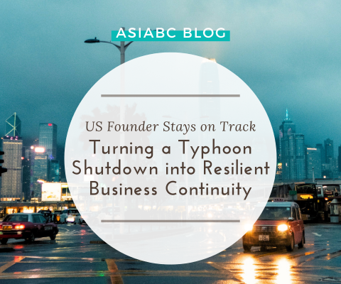 Rainy street in Hong Kong during typhoon season showing AsiaBC’s resilience for banking continuity on business disruption.